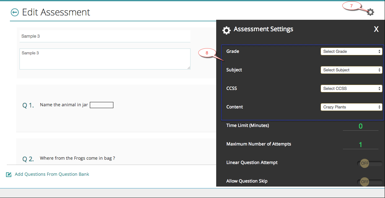 Assessment settings