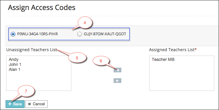 Assign access codes