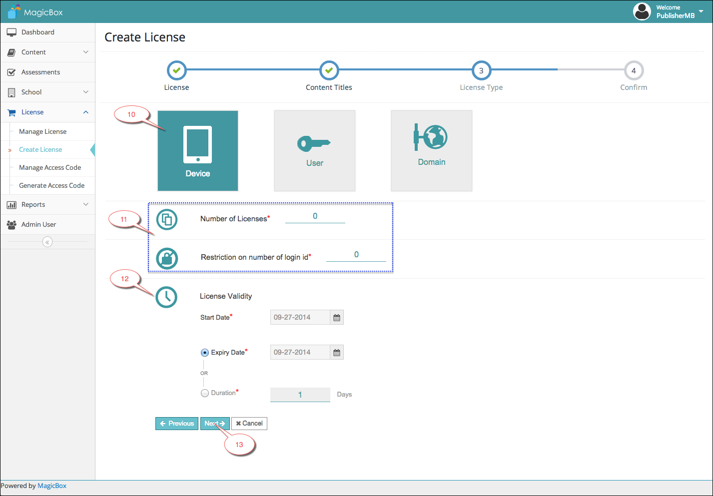 Create License step 3