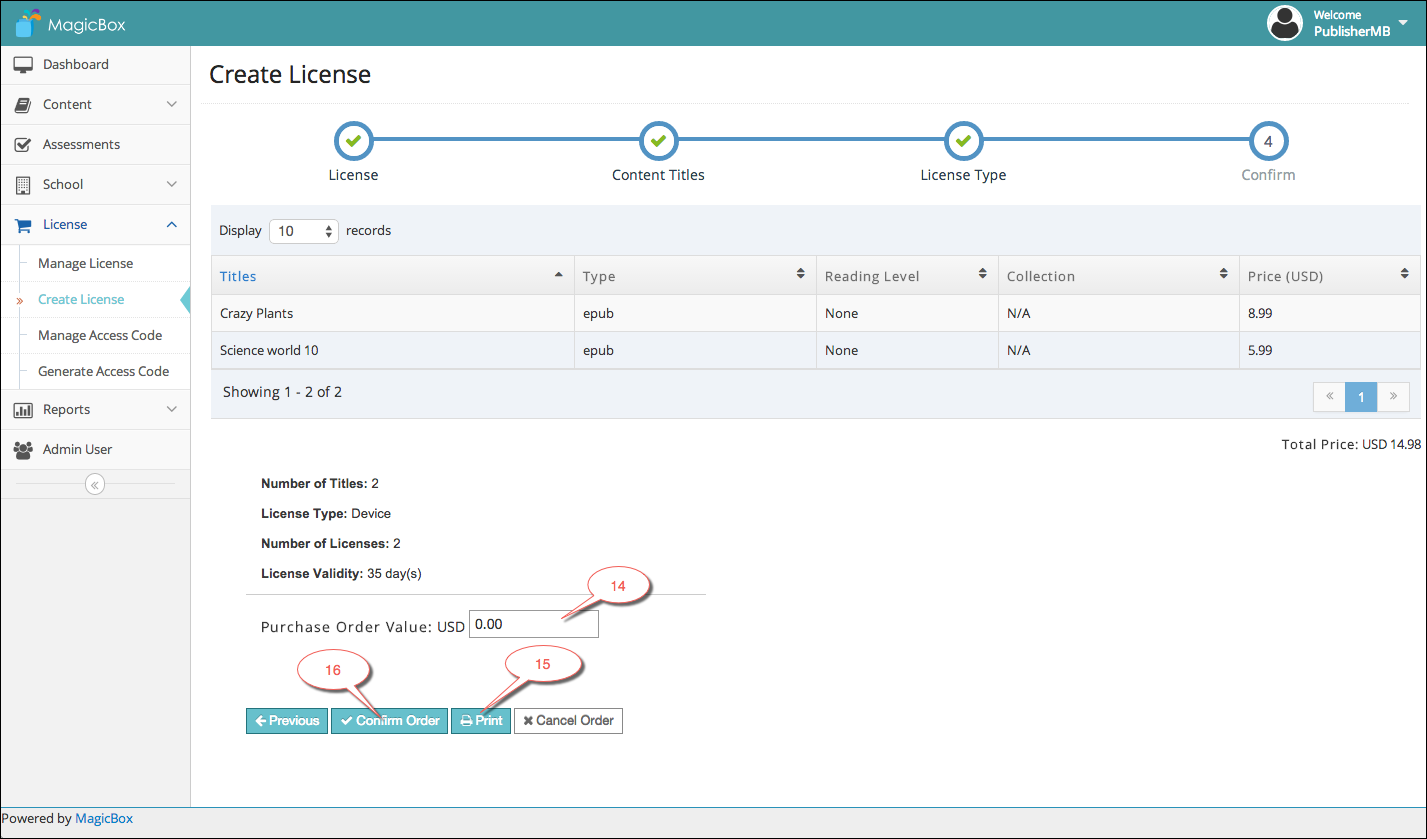 Create License step 4