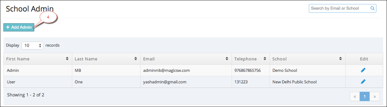 School admin list