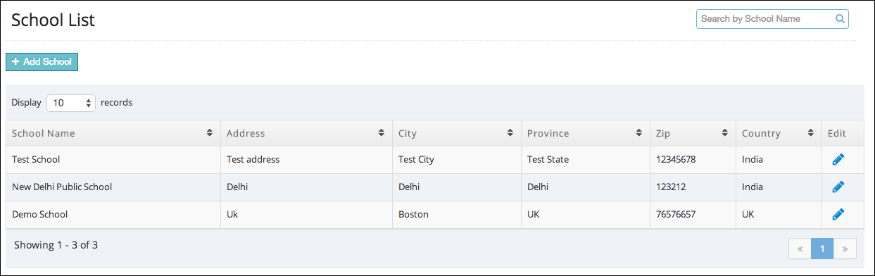 School list view