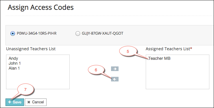 Unassign access codes